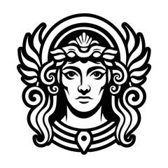 A solid style icon of minerva goddess symbol