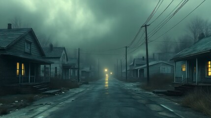 Spooky Suburban Street at Night