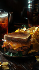 Vertical tuna melt with chips and cola