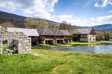 Beautiful wooden mills of Majerovo Vrilo in the village of Sinac, Croatia, located on the river...