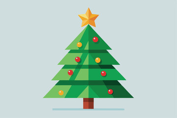 Design a festive Christmas tree in a flat vector style.