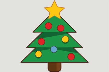 Design a festive Christmas tree in a flat vector style.