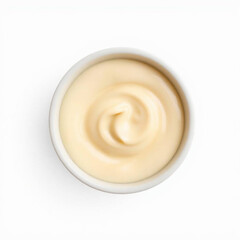 High-Resolution Stock Photo of Creamy Mayonnaise in White Ceramic Bowl – Glossy Texture with Earthy and Cool Color Palette

