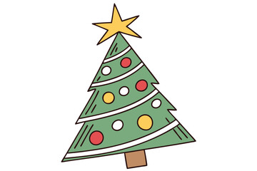 Design a festive Christmas tree in a flat vector style.