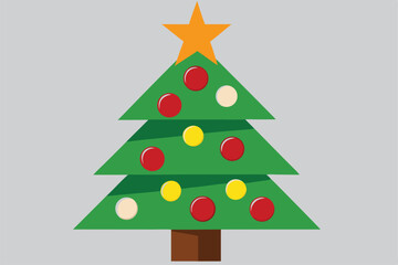 Design a festive Christmas tree in a flat vector style.