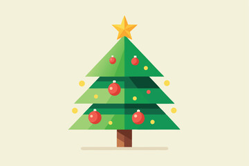 Design a festive Christmas tree in a flat vector style.