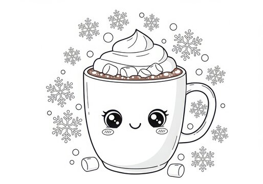 cute hot chocolate with snowflakes clip art preview