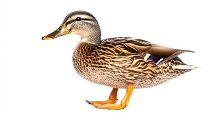 Obraz premium Side view of a female mallard duck with speckled plumage