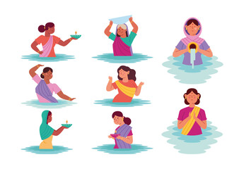 Purple And Yellow Traditional Water Ceremony Illustration Set