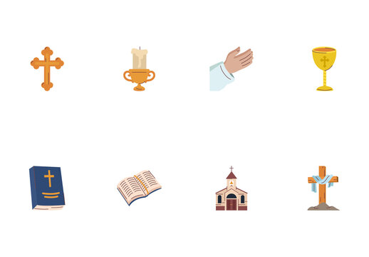 Yellow And Brown Religious Church Icons Set