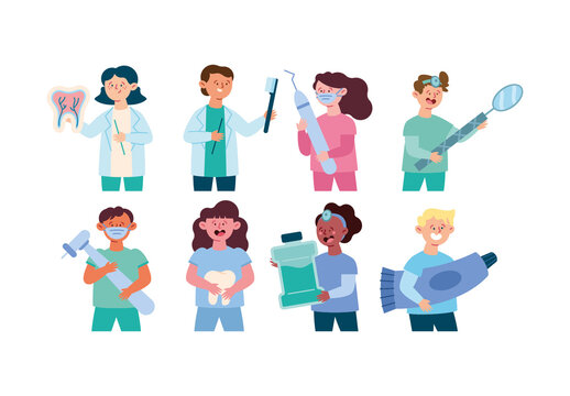 Colorful Flat Dentist Characters Illustration Set