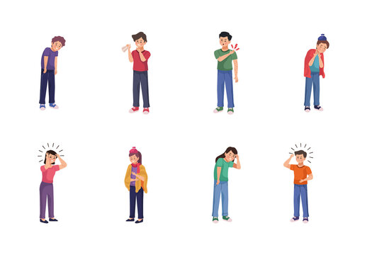 Colorful Sick People Medical Illustration Design Set