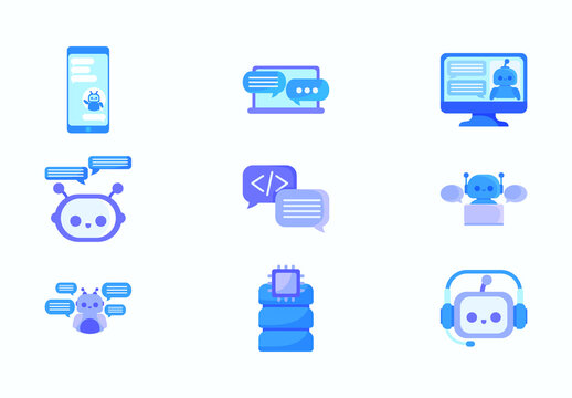 Purple And Blue Friendly Chatbot Icons Set