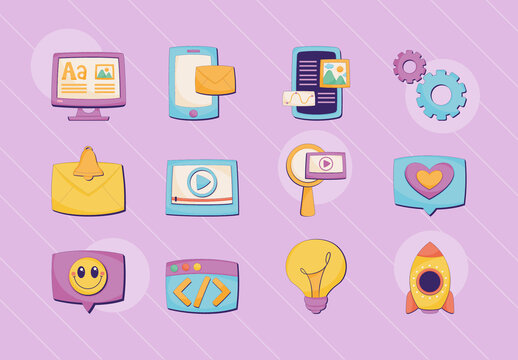 Purple And Blue Creative Digital Web Icons Set