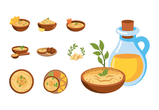 Yellow And Brown Traditional Hummus Food Illustration Set