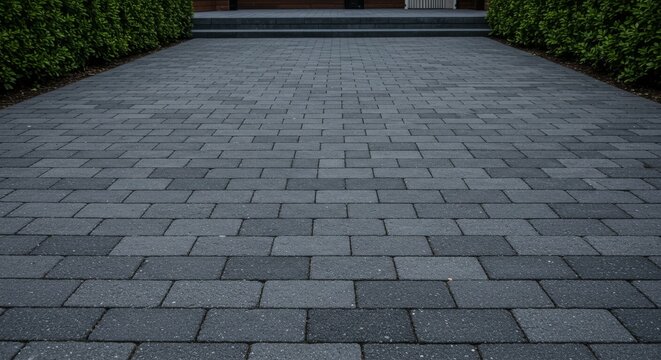 Neat Paver Block Patio Design - Clean, organized, geometric, outdoor, pathway. Symbolizes order, structure, elegance, and accessibility