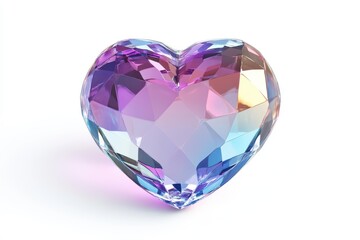 Fototapeta premium Crystal Heart Gem with Iridescent Purple Blue Gradient and Glossy Finish on White Background