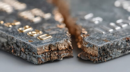 Split Metallic Blocks with Shiny Surfaces and Intricate Texture