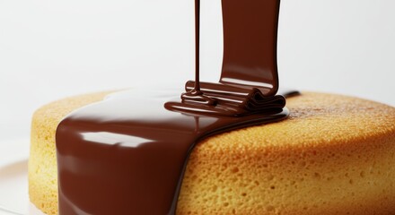 Rich Chocolate Glaze Pouring onto Cake - Decadent chocolate, smooth cake, sweet indulgence, culinary art, dessert perfection