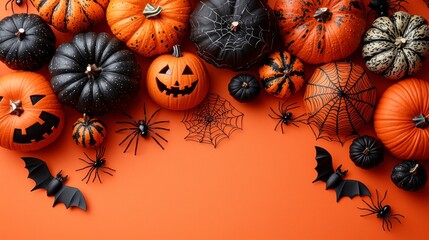 Halloween themed pumpkin and spider arrangement