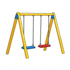 Yellow Wooden Swing Set with Blue and Red Seats