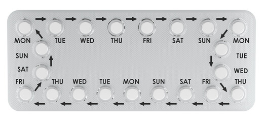 Combined oral contraceptive pills. 3D rendering isolated on transparent background