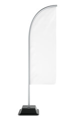 White blank advertising banner flag, mockup. Feather Wind Flag, Beach Flag, Flag Banner. 3D rendering isolated on transparent background
