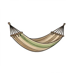 Beige and Green Striped Hammock Hanging Outdoors