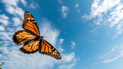 Fototapeta premium monarch butterfly on blue sky