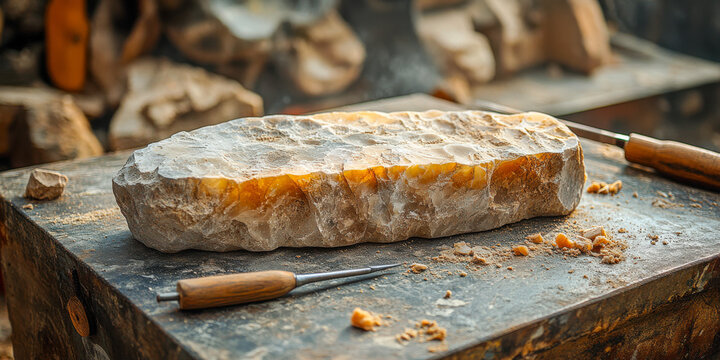 Carving soapstone outdoors on a sunny day while enjoying a favorite hobby in the serene countryside