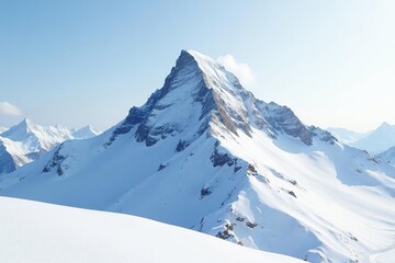 Snow covered mountain peak, stark white scenery, mountain range, winter