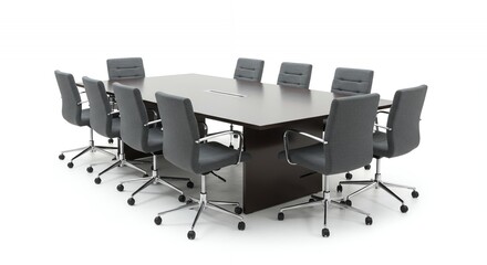 Long Rectangular Conference Table with Gray Executive Chairs Isolated on White Background Perfect for Office Interior Designs and Business Meeting Illustrations