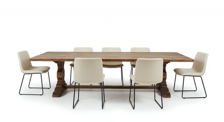 Long Wooden Conference Table With Beige Chairs Isolated on White Background For Interior Mockups Business Presentation and Decoration