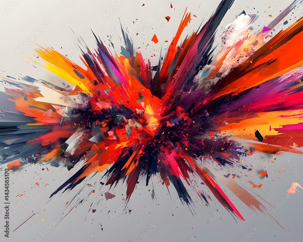 Poster a dynamic explosion of colors creating an artistic and vibrant abstract design. suitable for use in 