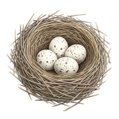Obraz premium Brown Bird Nest with Spotted Eggs