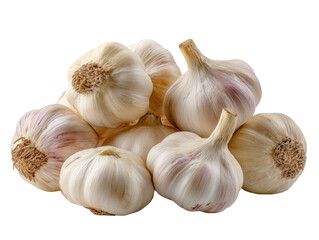 pile of whole garlic bulbs on transparent background