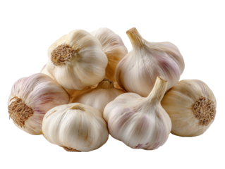 pile of whole garlic bulbs on transparent background