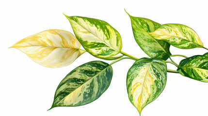 Tropical leaves in white background template, ai generated image. Ether Bud. Illustration
