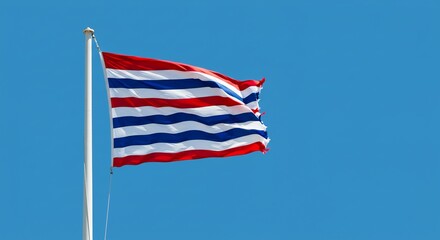 Stripped National Flag Waving on a White Flagpole Isolated Against a Clear Blue Sky White Background Perfect for National Events Isolated Patriotic Themes