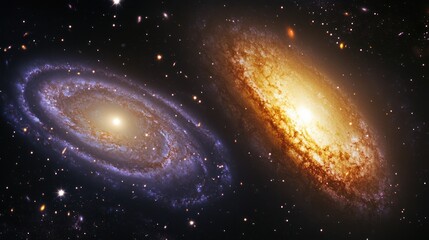 Obraz premium Two magnificent spiral galaxies in the vast expanse of space.