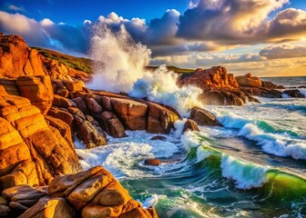 Fototapeta premium Dramatic Coastline Rocks and Waves Crashing - Candid Ocean Photography
