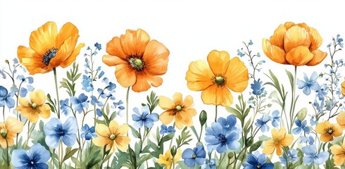 The watercolor collection of wildflowers and herbs includes a variety of illustrations, such as leaves, branches, and flowers, which can be used to create beautiful bouquets, borders, and frames,