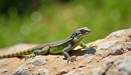 Fototapeta premium Lizard Resting on Rocky Terrain