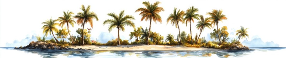 Obraz premium Island palm trees in watercolor style are presented on a transparent background