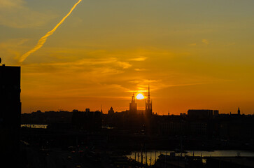Fototapeta premium Silhouette of buildings at dusk in Stockholm, Sweden