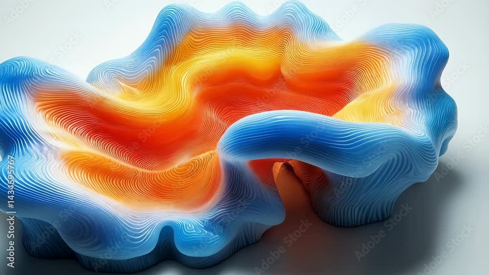 Wall mural an abstract 3d design featuring flowing shapes in vibrant hues of orange and blue, creating a visual
