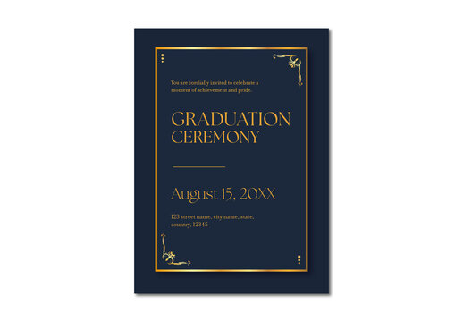 Blue And Gold Elegant Graduation Ceremony Invitations