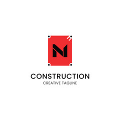 minimalist letter n logo design for construction company