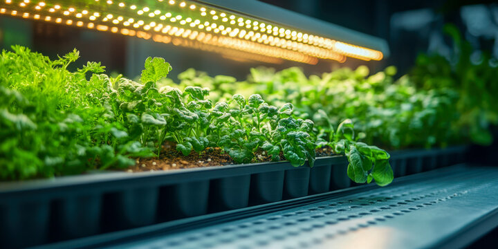 Urban balcony hydroponic setup showcasing lush greenery growing under bright LED lights for home gardening enthusiasts