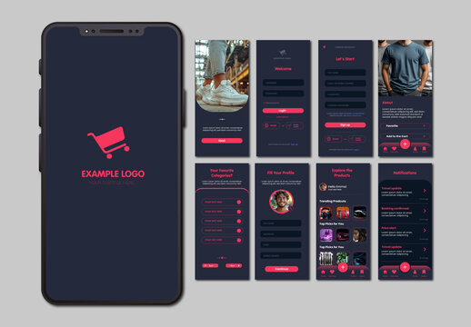 Red Dark Mode E Commerce Shopping Mobile UI UX Kit